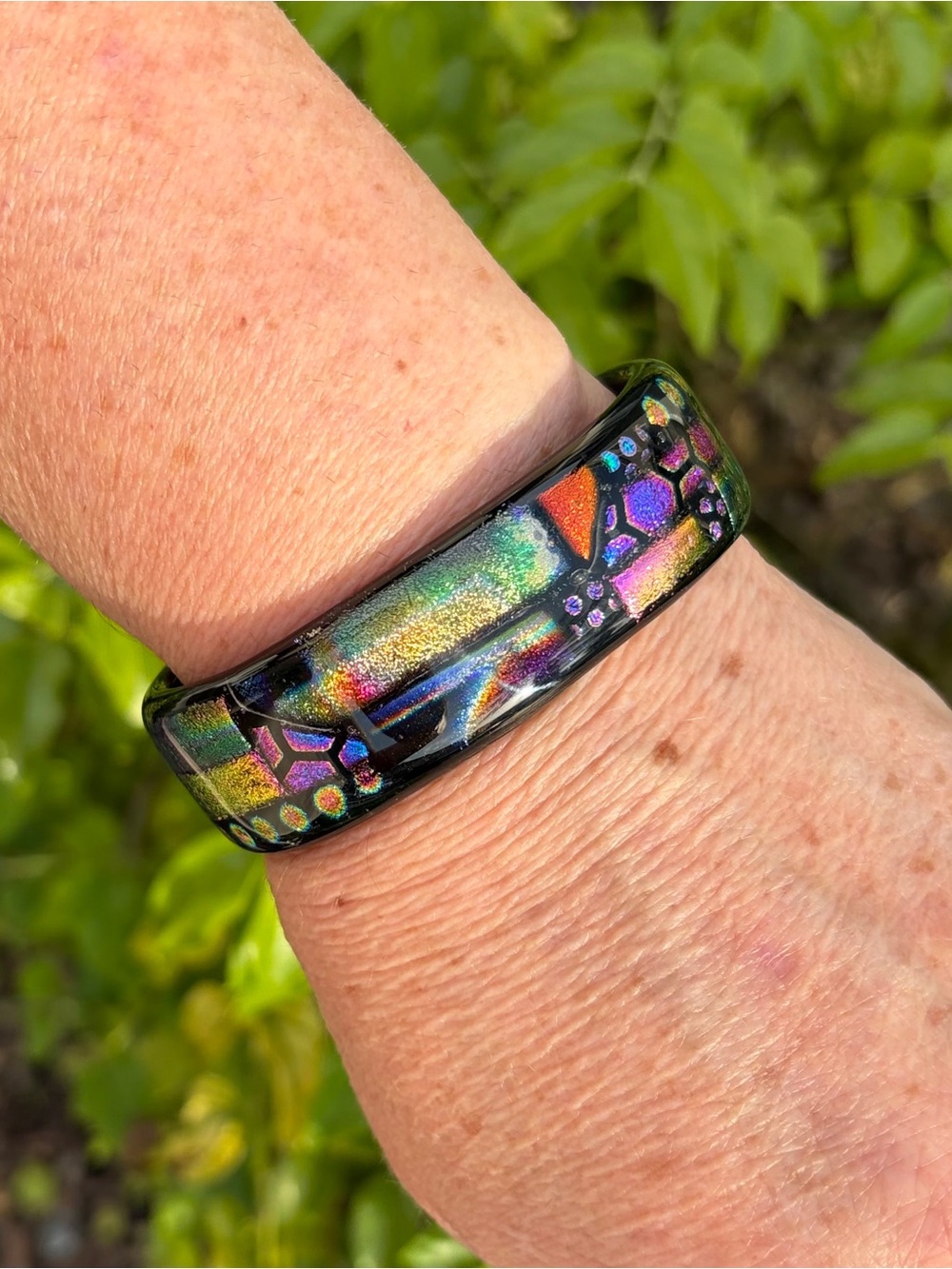 Handcrafted Dichroic Fused Glass Open Cuff Bracelet